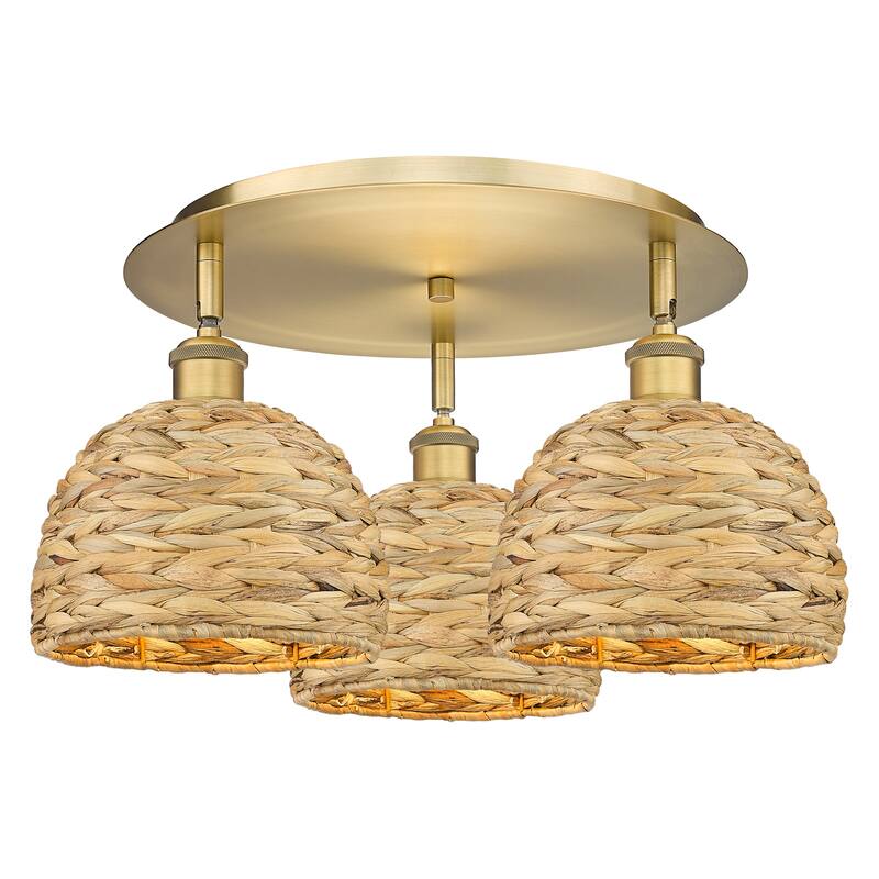 Innovations Lighting 516-3C-11-20 Woven Rattan Semi-Flush Woven Rattan - Brushed Brass / Natural