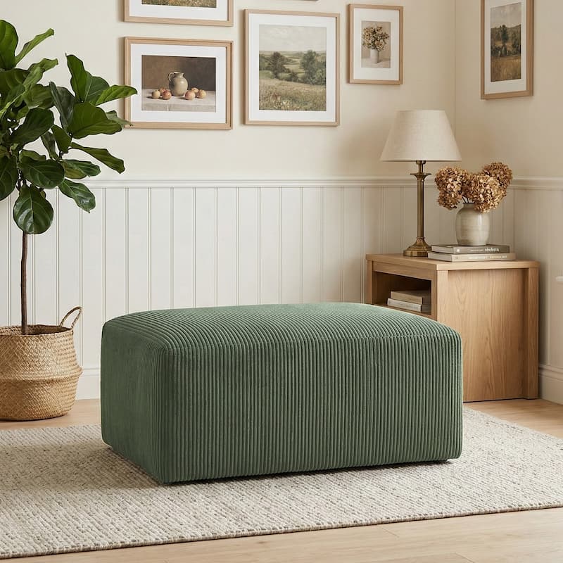 40"W Oversized No Assembly Corduroy Rectangle Ottoman - Green