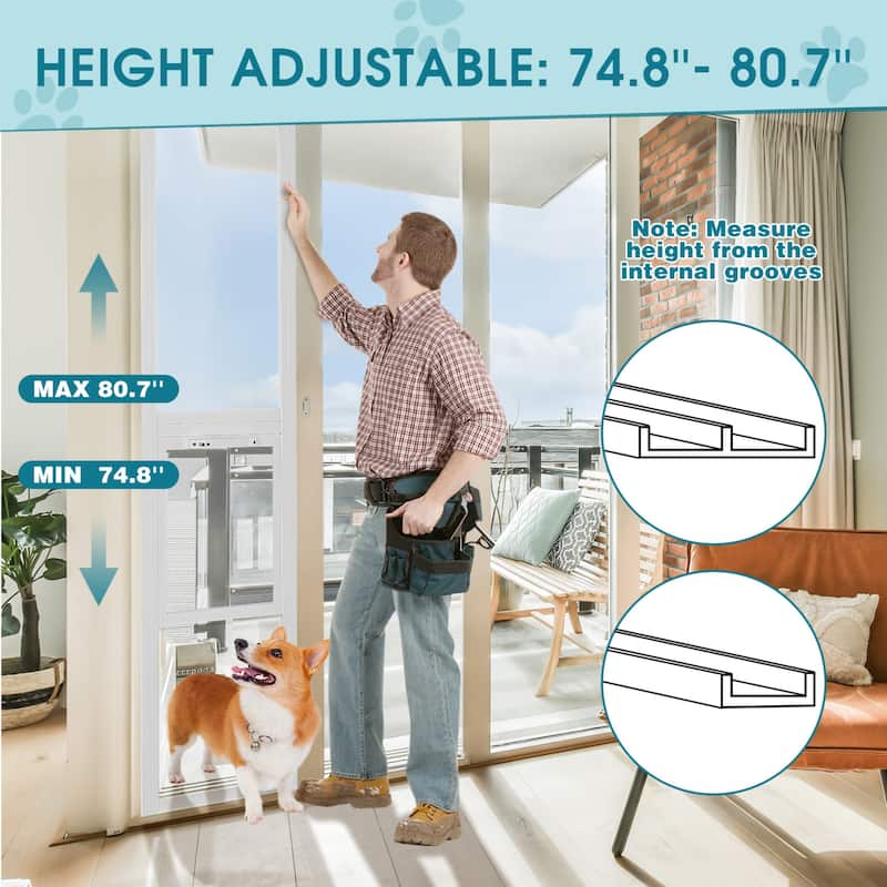 Dog Door for Sliding Glass, Adjustable Height, Pet Door with Lock