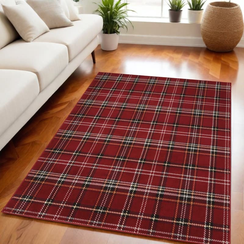 Lifuh Power Loomed Traditional Durable Area Rug By HomeRoots - 87' X '63' X '0.5 - Red and Black - Rectangle
