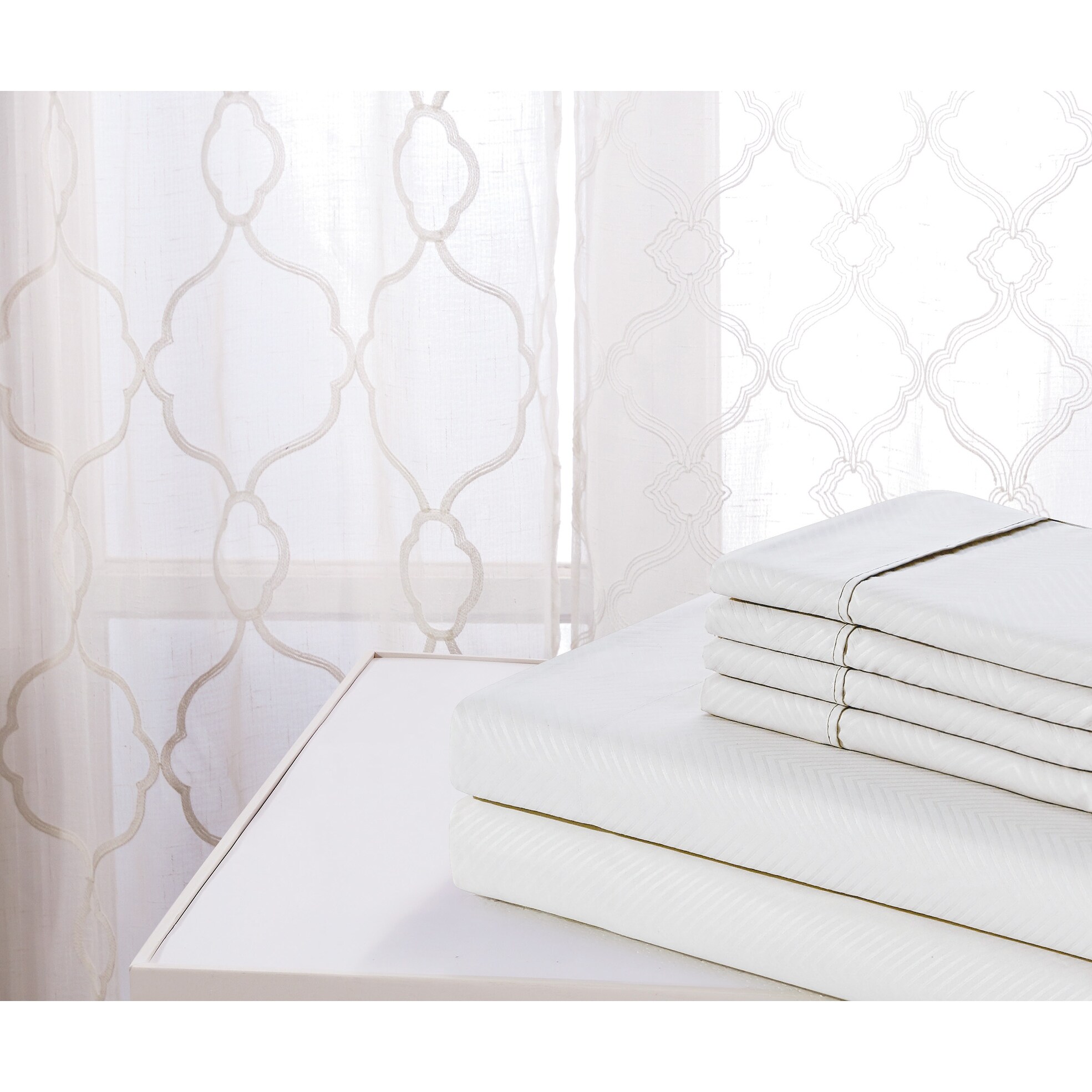 Bamboo Rayon 4-Piece Chevron Embossed Luxury Sheet Set-image