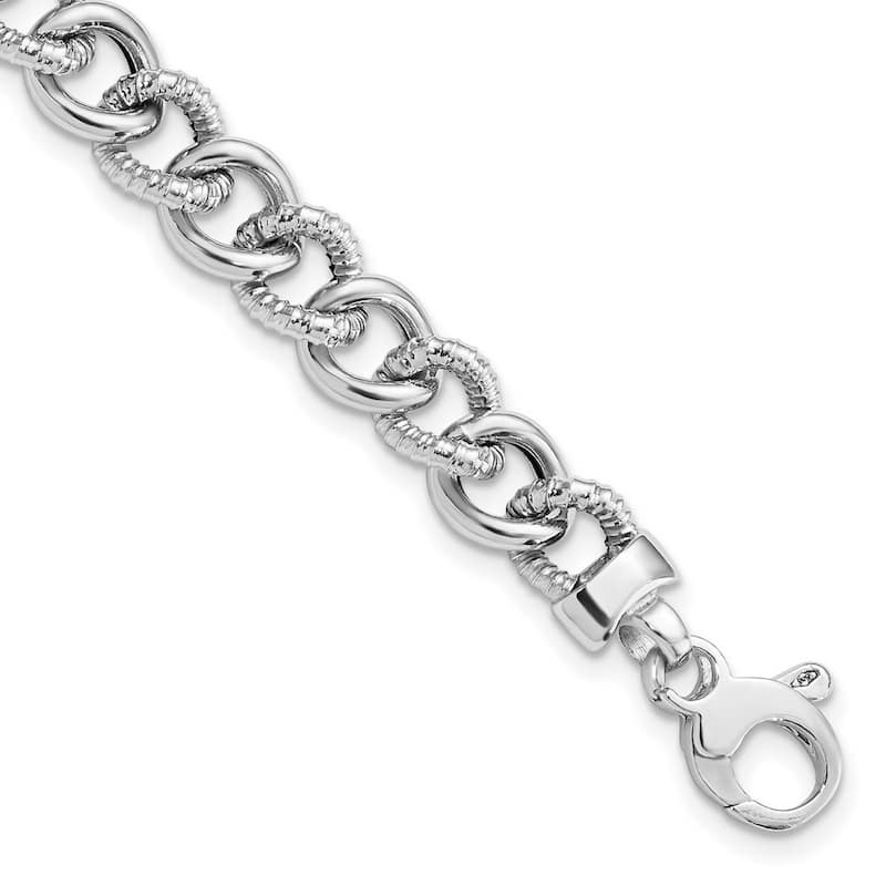 Curata 14k White Gold 7.75" 8mm Polished and Textured Fancy Curb Bracelet