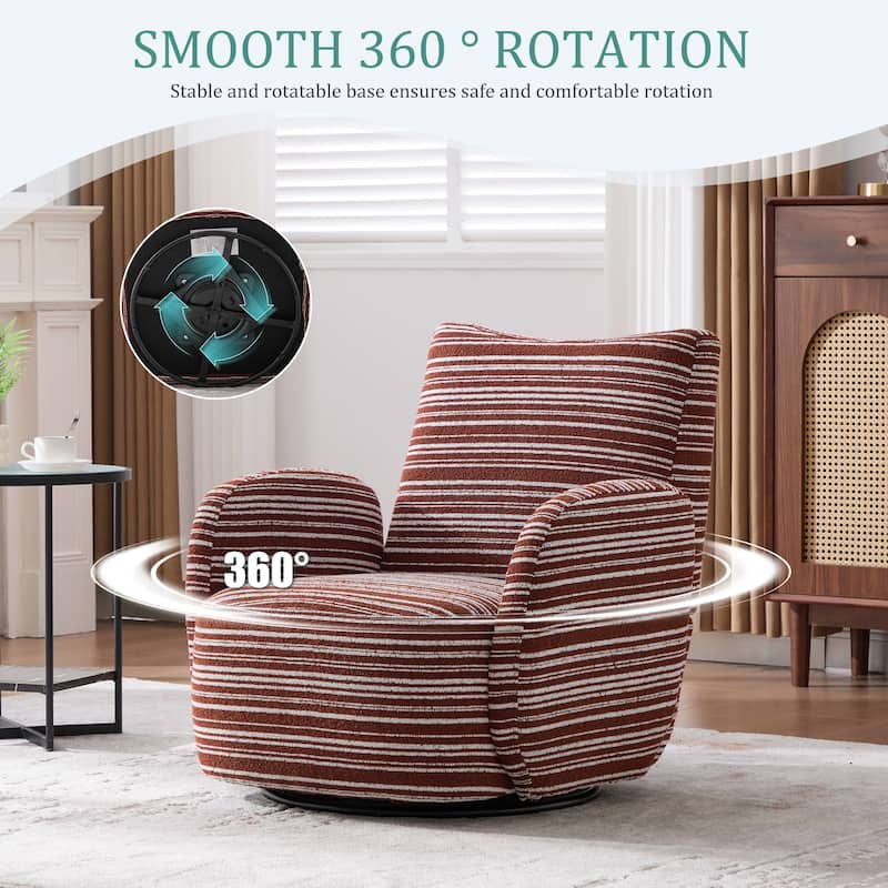 HOMEFUN Boucle Upholstered 360° Swivel Fabric Striped Armrest Leisure Chair for Living room and Bedroom