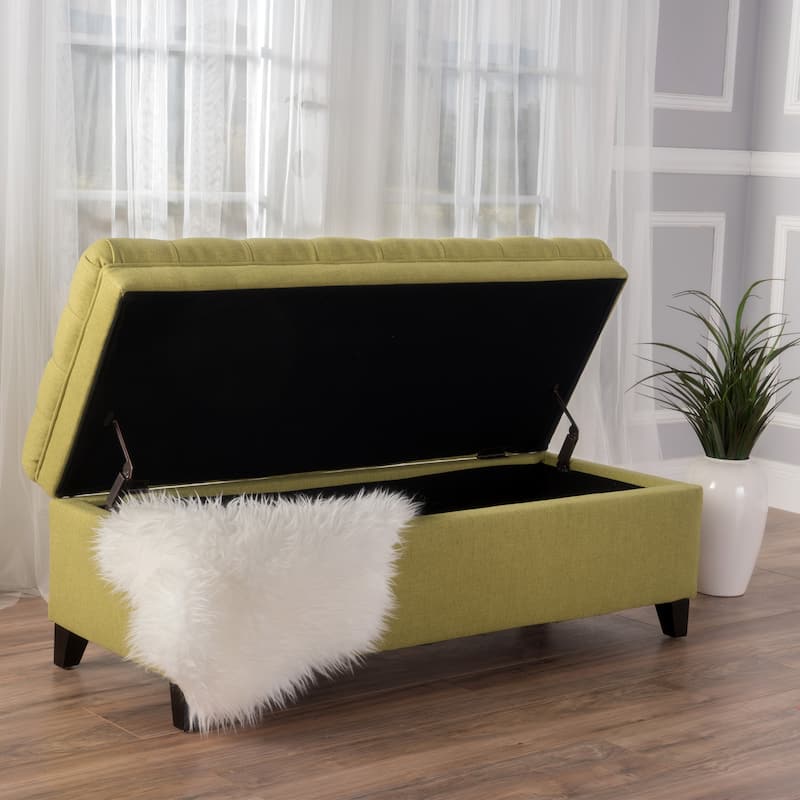 Button-tufted Storage Ottoman Bench-Green - Green - Large