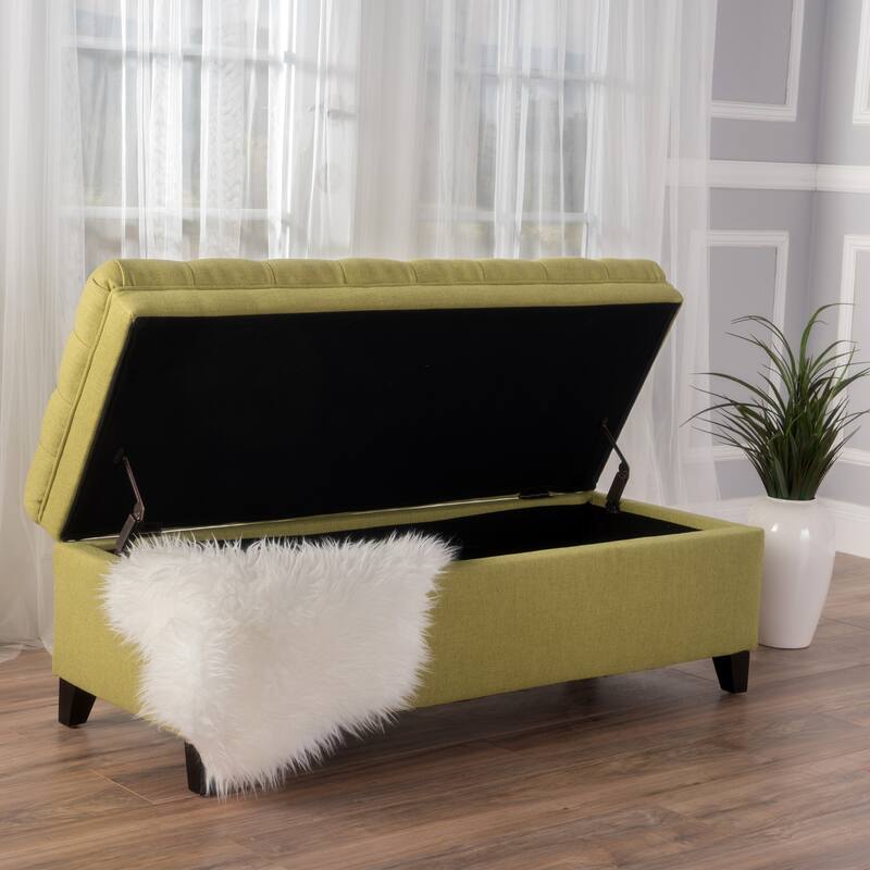 Storage Ottoman, 50" Upholstered End of Bed Bench with Safety Hinge, Large Entryway Bench, Foot Rest Stool for Living Room - Green