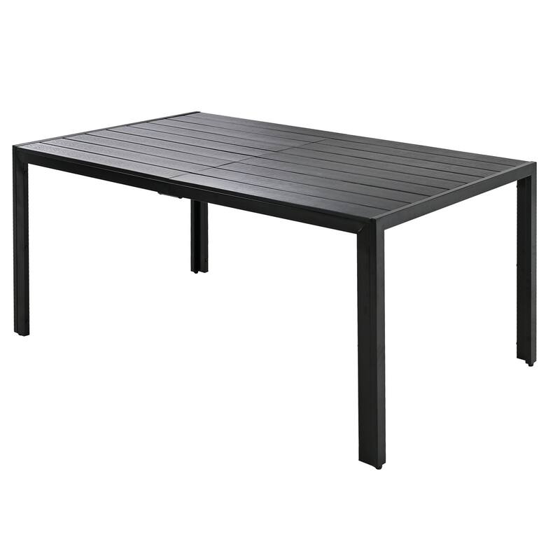 7 Pcs Outdoor Steel Dining Table and Chair Set, All Weather Patio Furniture Set with Rectangular Table and 6 Dining Chair