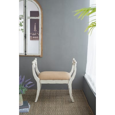 Farmhouse/French Country Style Vanity Chair，Wooden Bench with Cushion