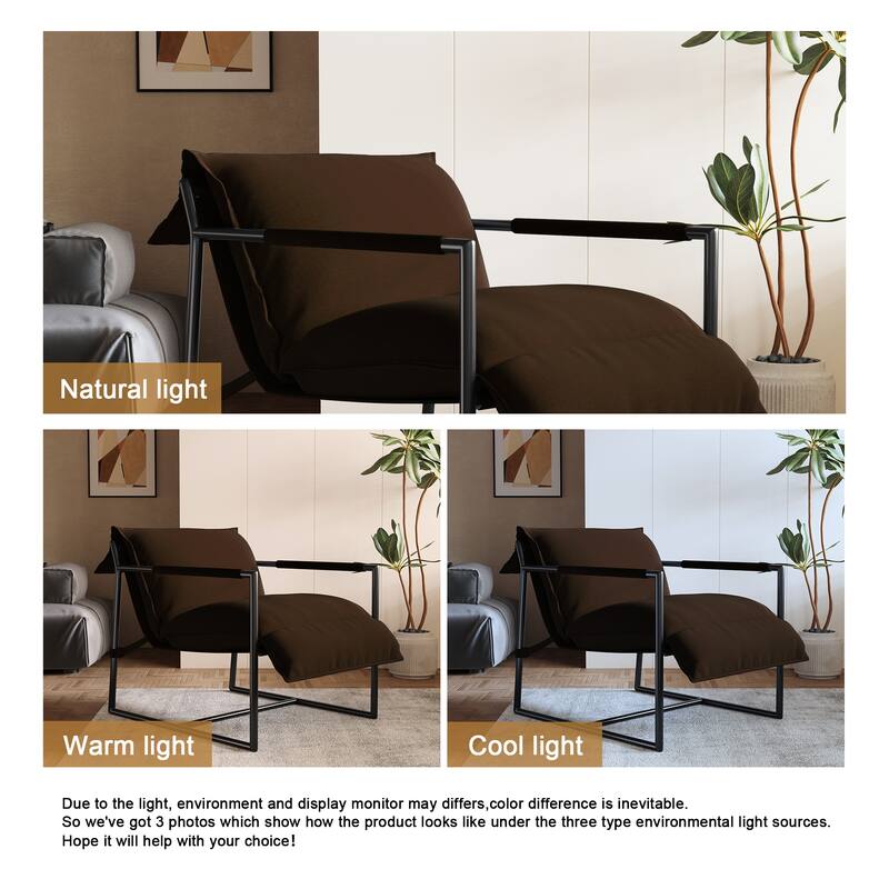 Mid-century Metal Sling Upholstered Armchair with Lengthen Upholstered