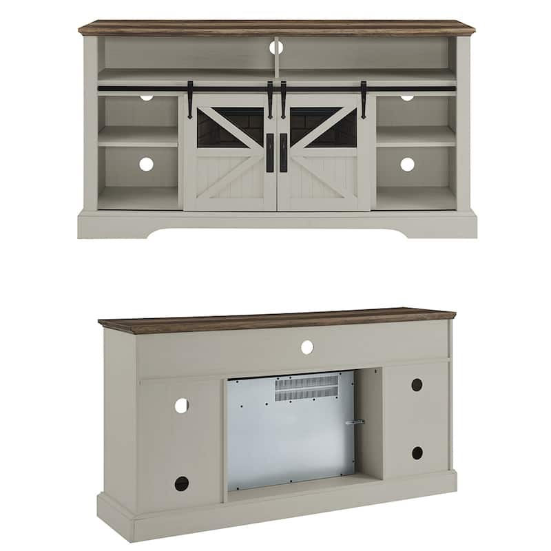 60"W Fireplace TV Stand with Sliding Barn Door, Farmhouse TV Console - 60"L x 15.75"W x 32"H
