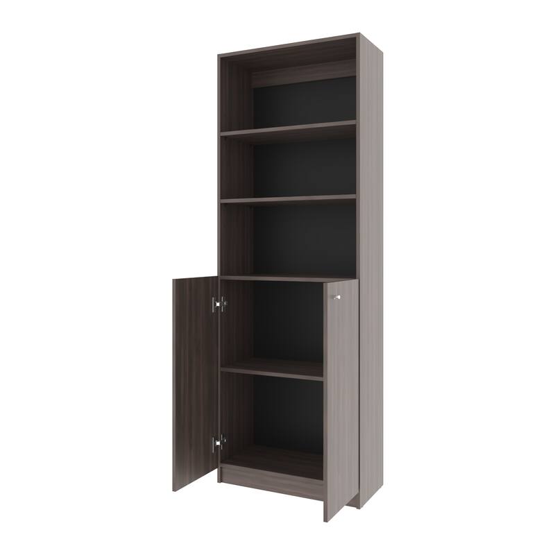 Stained Walnut Bookcase with Open Storage and 2 Doors