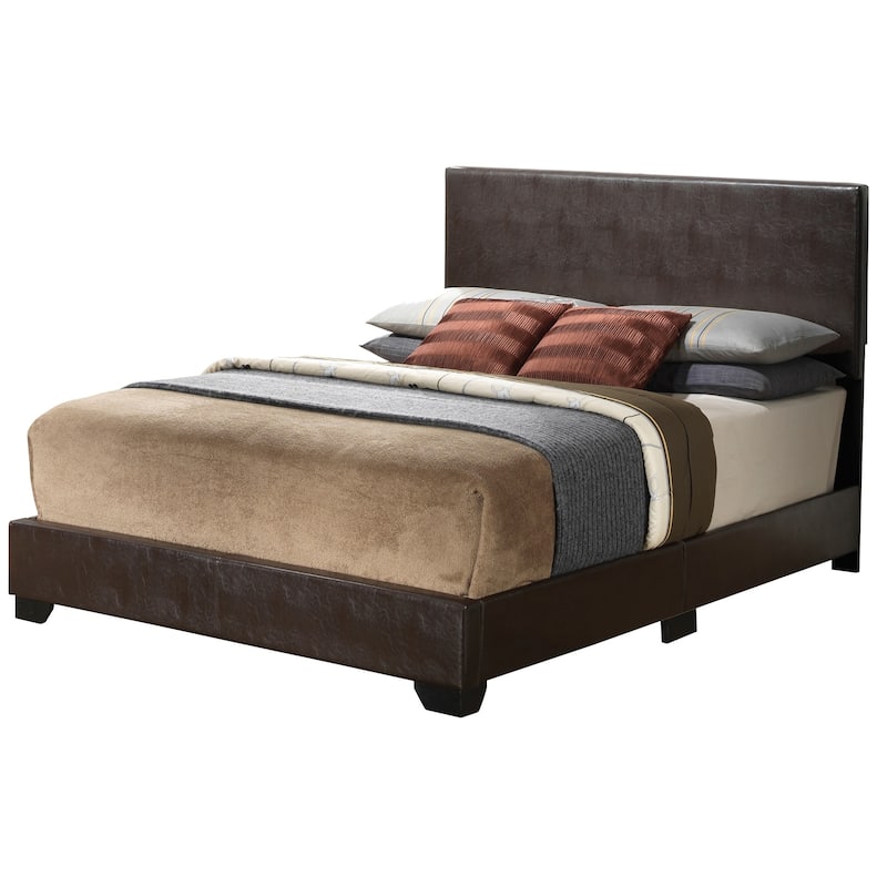 Solid Faux Leather Upholstered Panel King Bed - 86" - Brown