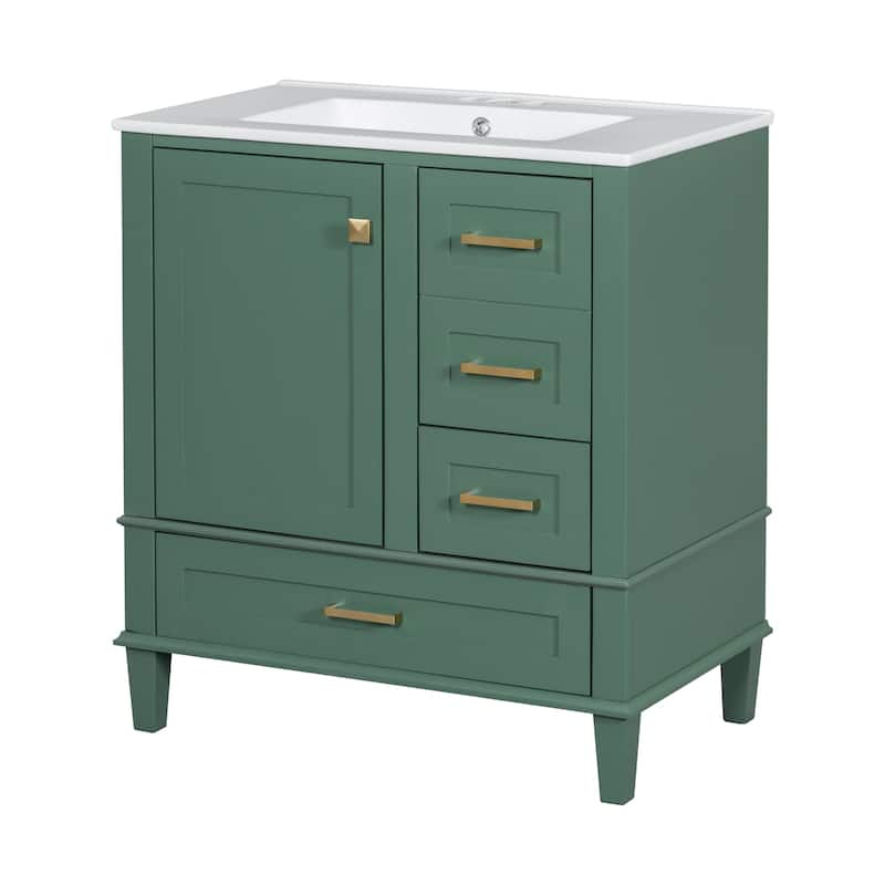 Roomfitters 30" Modern Bathroom Vanity with Sink, Solid Wood Frame, Storage Cabinet with Soft-Close Door and 3 Drawers