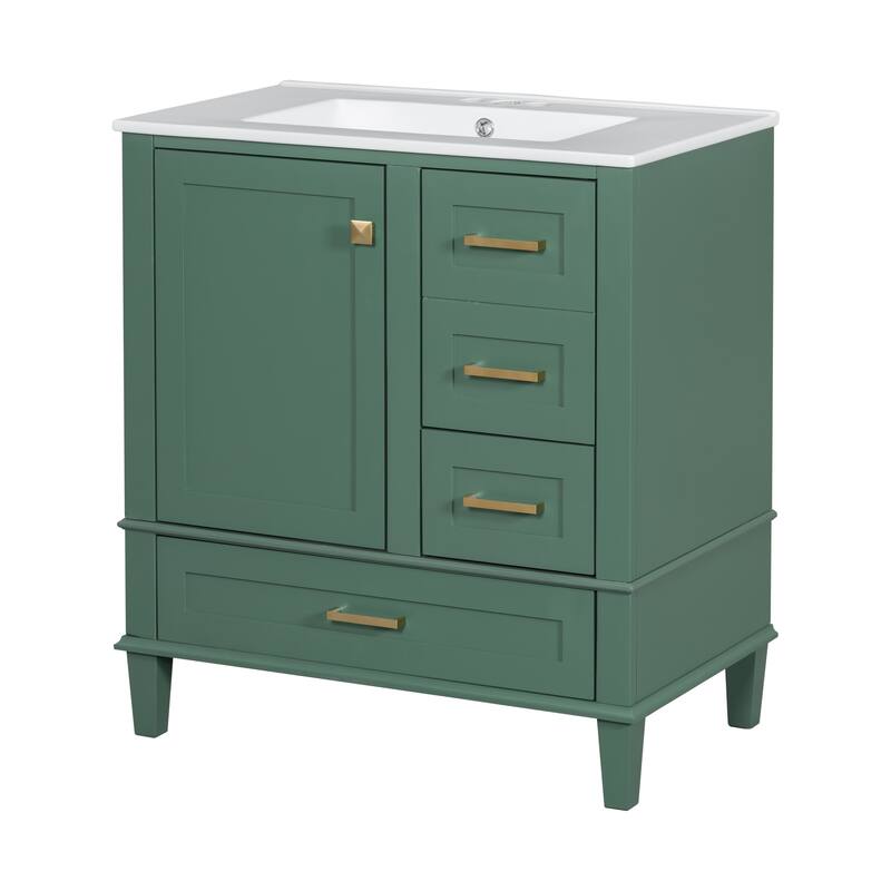 Single Sink Bathroom Vanity Cabinet, Vanity Base & Ceramic Sink Combo Set, 3 Drawers Bathroom Storage Cabinet, 30 Inch