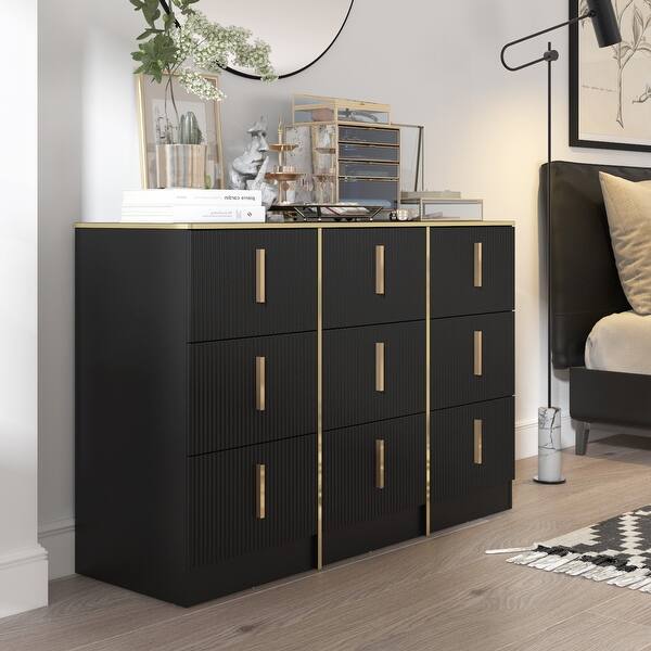 slim fit dress slacks Lane Furniture Black Lacquer and Brass 9 Drawer Dresser