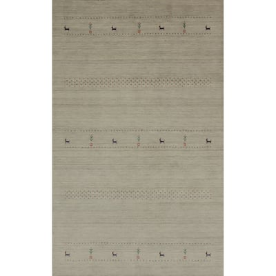 Hand Knotted Oriental 100% Wool Carpet Tribal Animal Pictorial Beige & Ivories Gabbeh Area Rug - 7' 8'' X 5' 0''