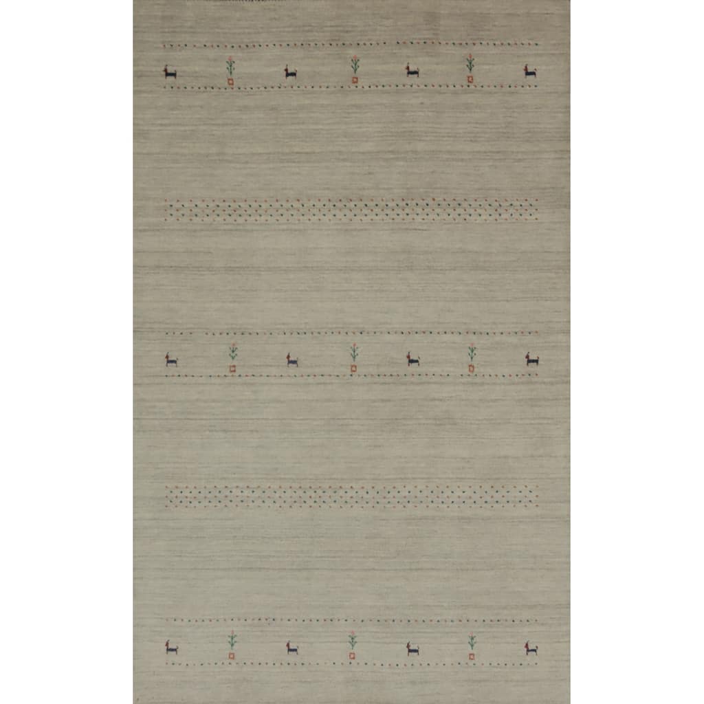 Hand Knotted Oriental 100% Wool Carpet Tribal Animal Pictorial Beige & Ivories Gabbeh Area Rug - 7' 8'' X 5' 0''