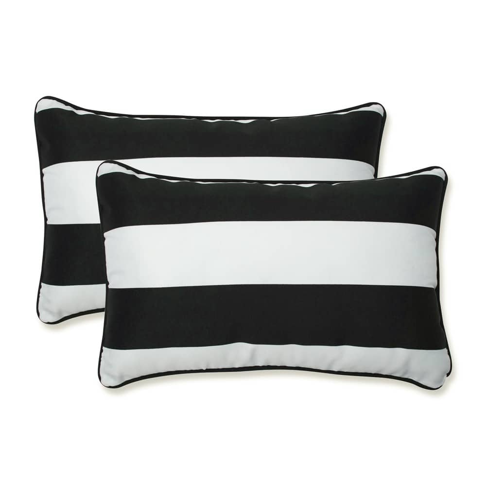 Cabana Stripe Black Rectangular Throw Pillow (Set of 2)