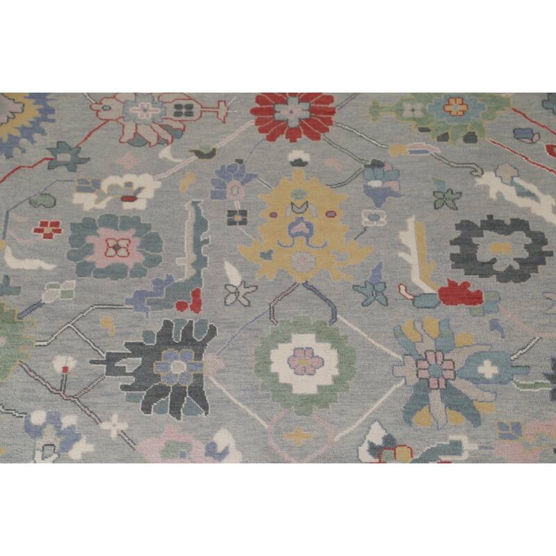 Transitional Grey Oushak Oriental Large Rug Hand-Knotted Wool Carpet - 12'1" x 14'8"