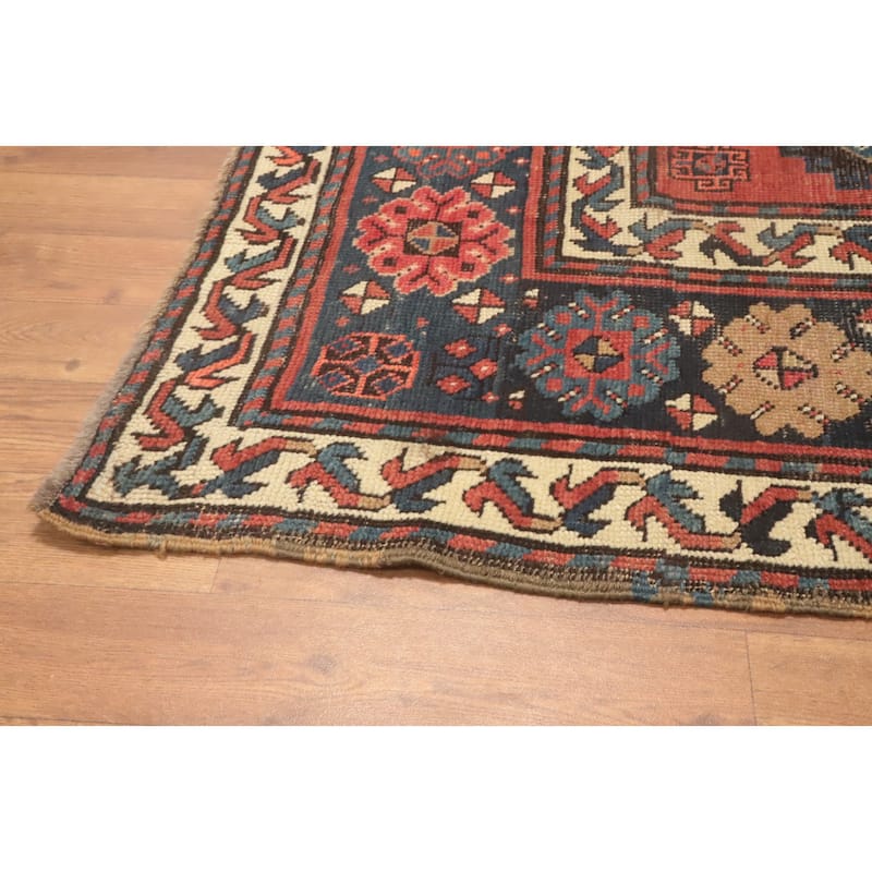 Hand Knotted Oriental 100% Wool Carpet Traditional Geometric Oranges & Rust Kazak Area Rug - 8' 5'' X 4' 2''