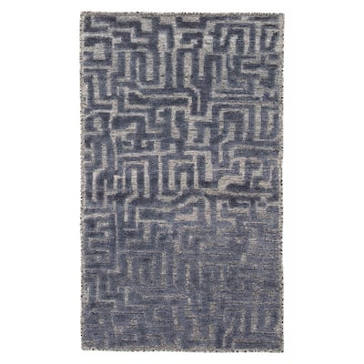 ECARPETGALLERY Hand-knotted Tangier Navy Wool Rug - 2'11 x 4'11