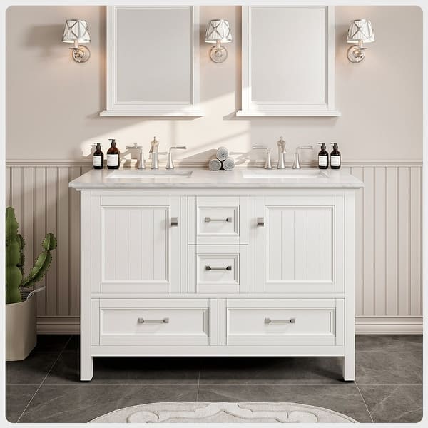 Eviva Britney 48 in. W x 22 in. D White Single Sink Bathroom Vanity with Carrara Quartz Top and Undermount Sinks