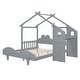 preview thumbnail 5 of 16, Full Size Platform Bed with Windmill, Flower Decor & Desk - Creative Design