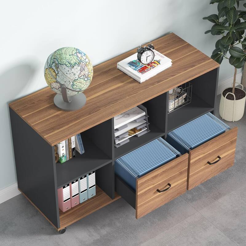 63-Inch Executive Desk with 47-Inch Mobile File Cabinet , Walnut & Gray