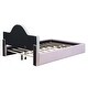 preview thumbnail 7 of 11, Full Size Upholstered Platform Bed Kids Night Sleep Bed Flannel Finish, Pink Upholstered Bed with Round Pattern Headboard