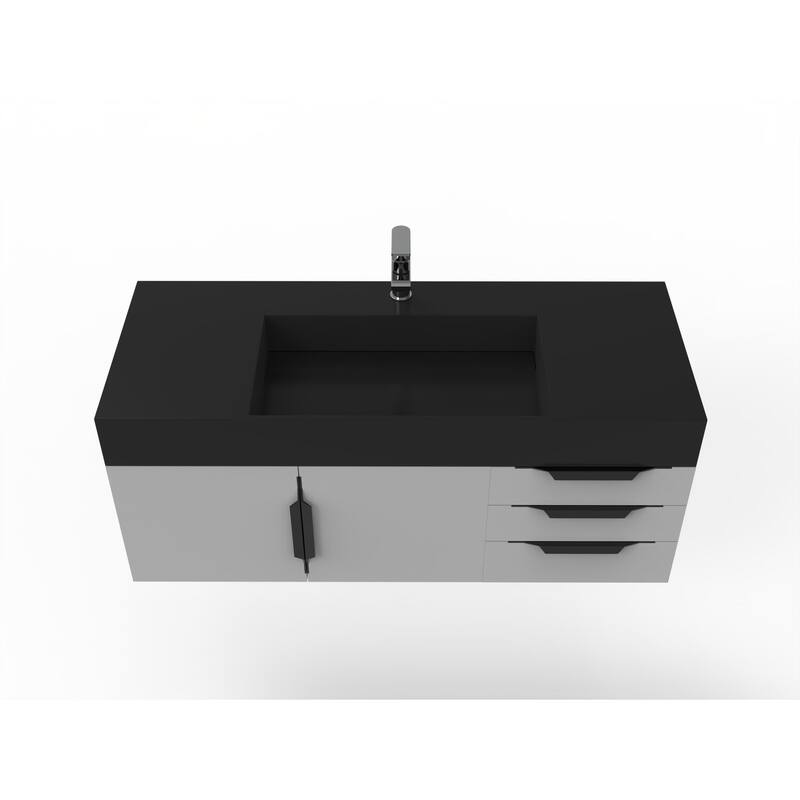 Amazon 48" Wall Mounted Bathroom Vanity Set w/ Black Top