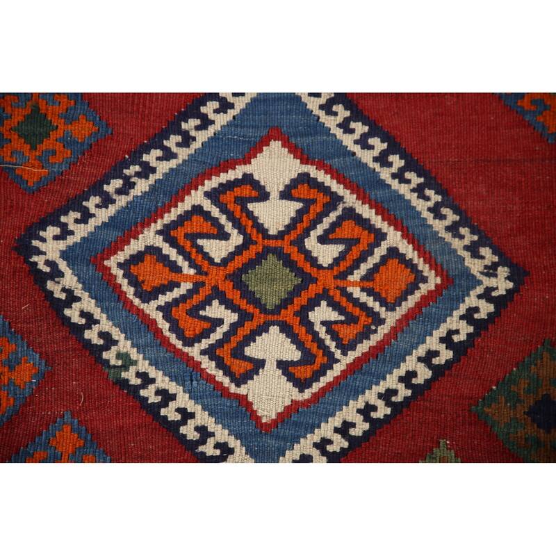 Vegetable Dye Hand-Woven Kilim Qashqai Persian Vintage Runner Rug - 4'5"x 8'11"