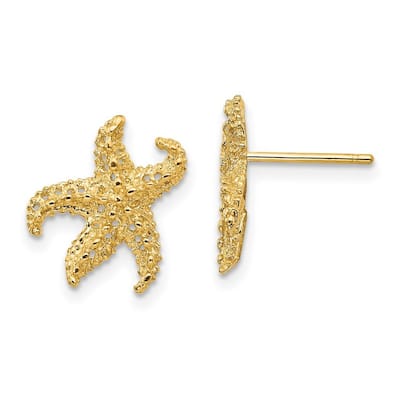 Curata 10k Yellow Gold 14x11mm Textured Sea Shell Starfish Post Earrings