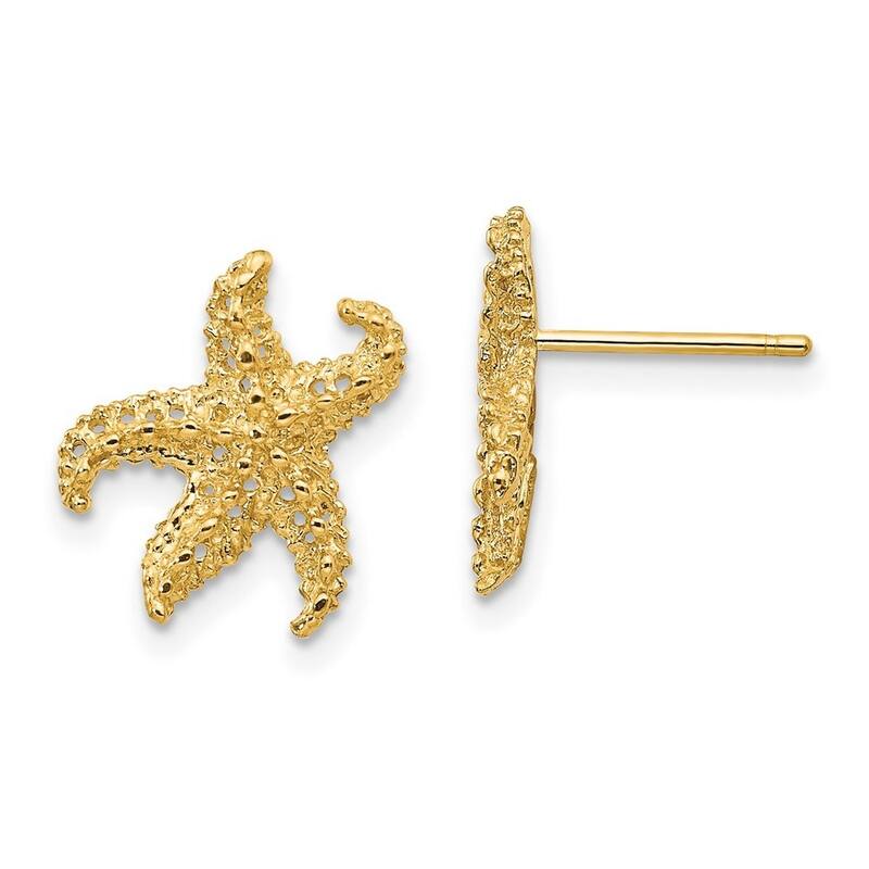 Curata 14k Yellow Gold 12mm Textured Nautical Starfish Earrings