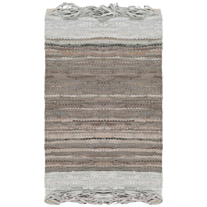 SAFAVIEH Handmade Vintage Boho Leather Catrina Modern Stripe Leather - 2' x 3' - Light Grey/Taupe - Rectangle