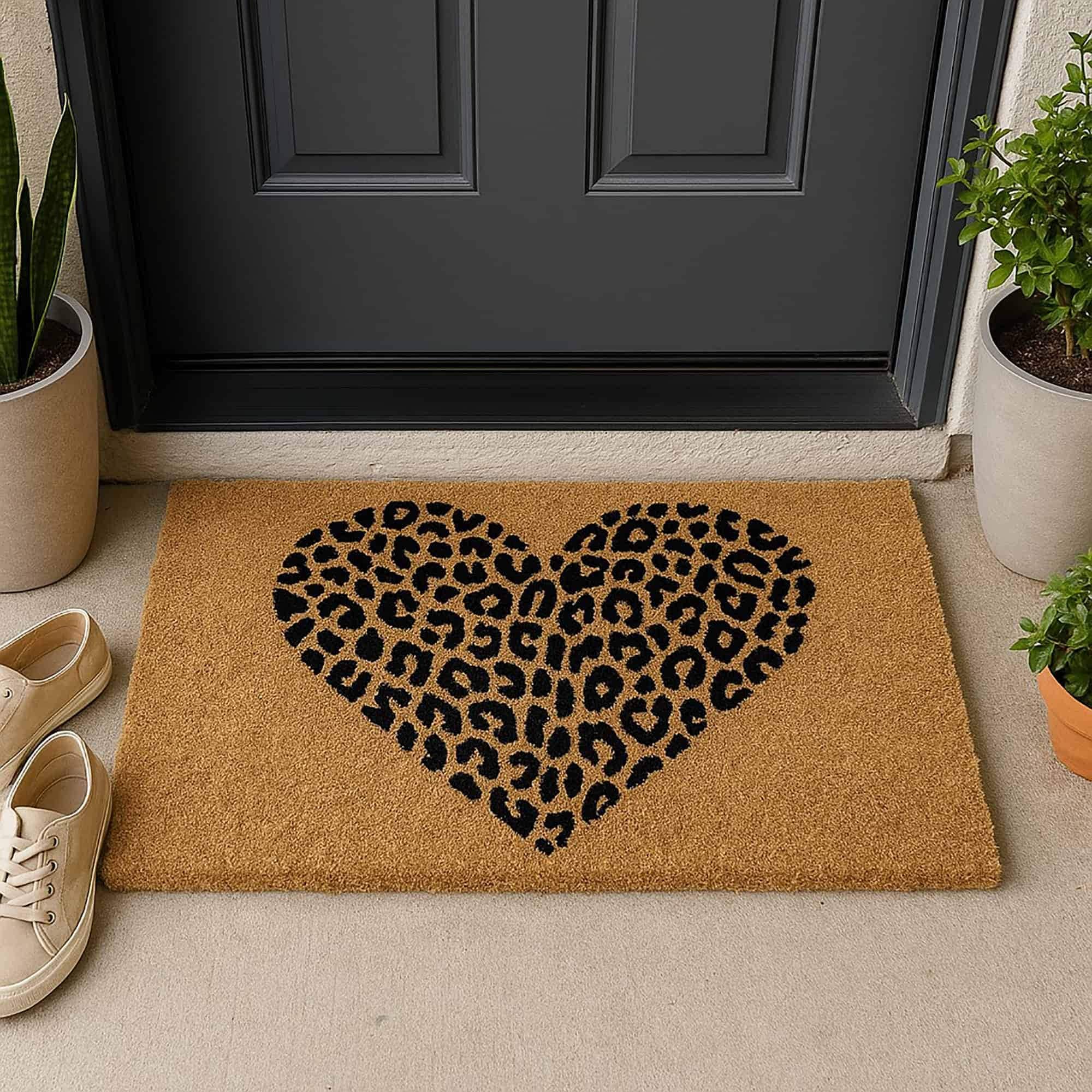 Chic Leopard Heart Welcome Mat