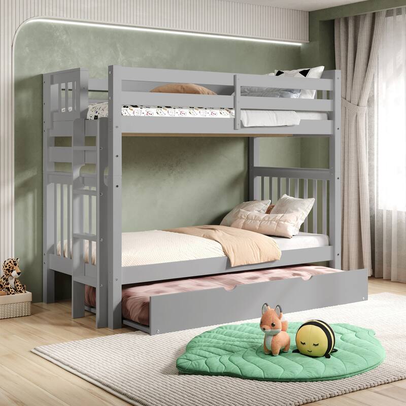 Taylor & Olive Trillium Tall Twin over Twin Bunk Bed, Twin Trundle - Grey