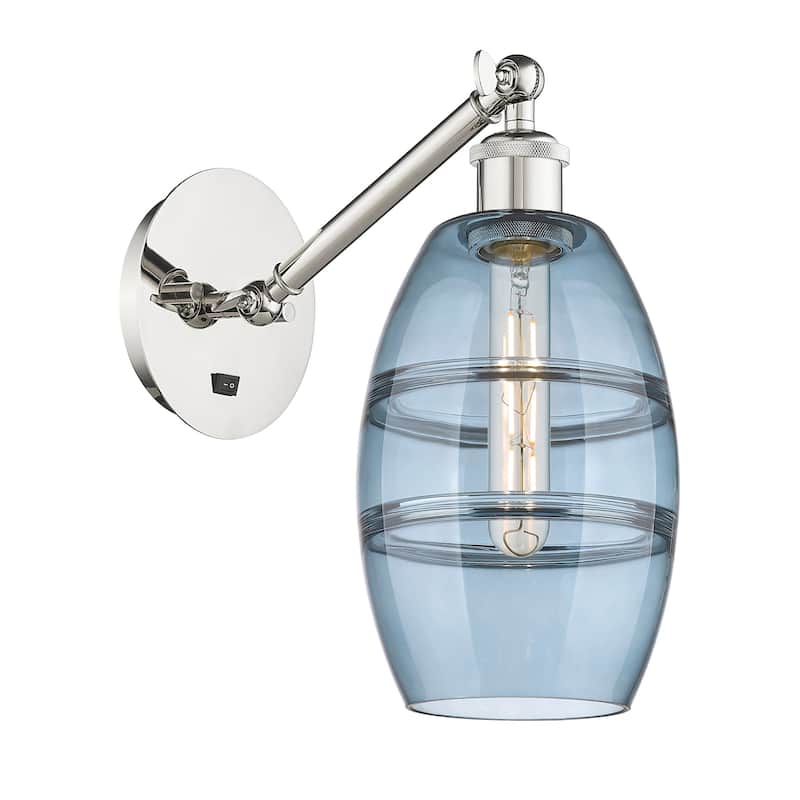 Innovations Lighting 317-1W-8-6 Vaz Sconce Vaz 8" Tall Wall Sconce - Polished Nickel / Blue