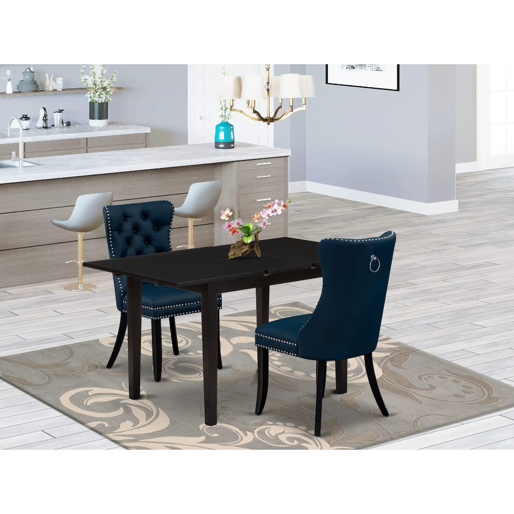 East West Furniture Dining Table Set- a Wooden Table with Butterfly Leaf and Upholstered Chairs, Black(Pieces Options)