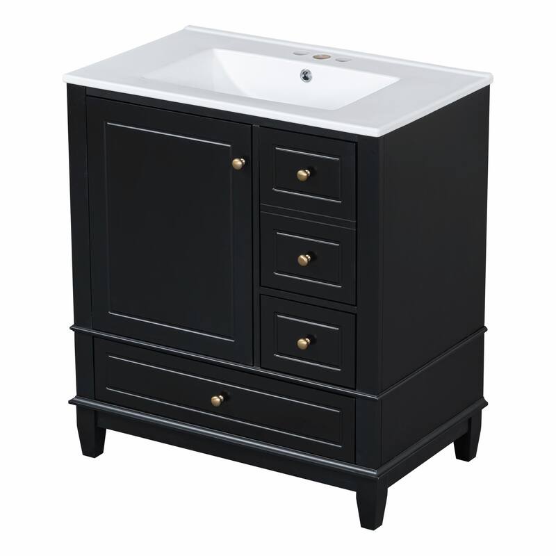 30" Bathroom Vanity with Sink, Soft-Close Door, One Door with Shelf & Three Drawers