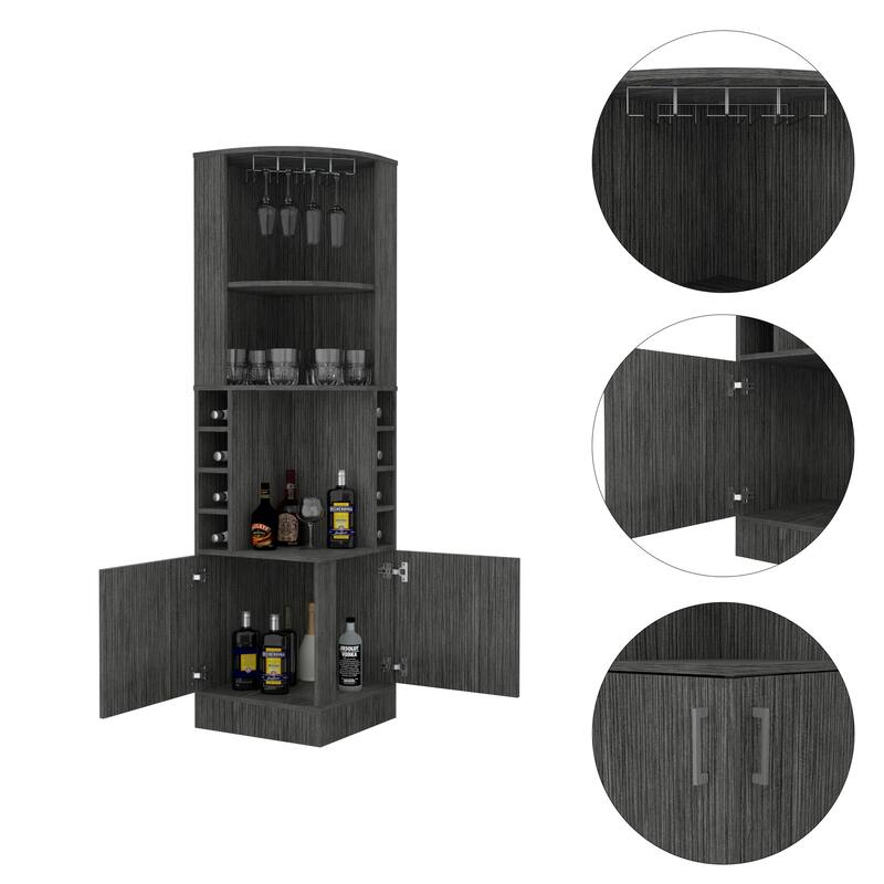 Bar Cabinet with Wine Bottle Storage & Concealed Shelves, 8-Bottle Display, Particle Board, 71" Tall