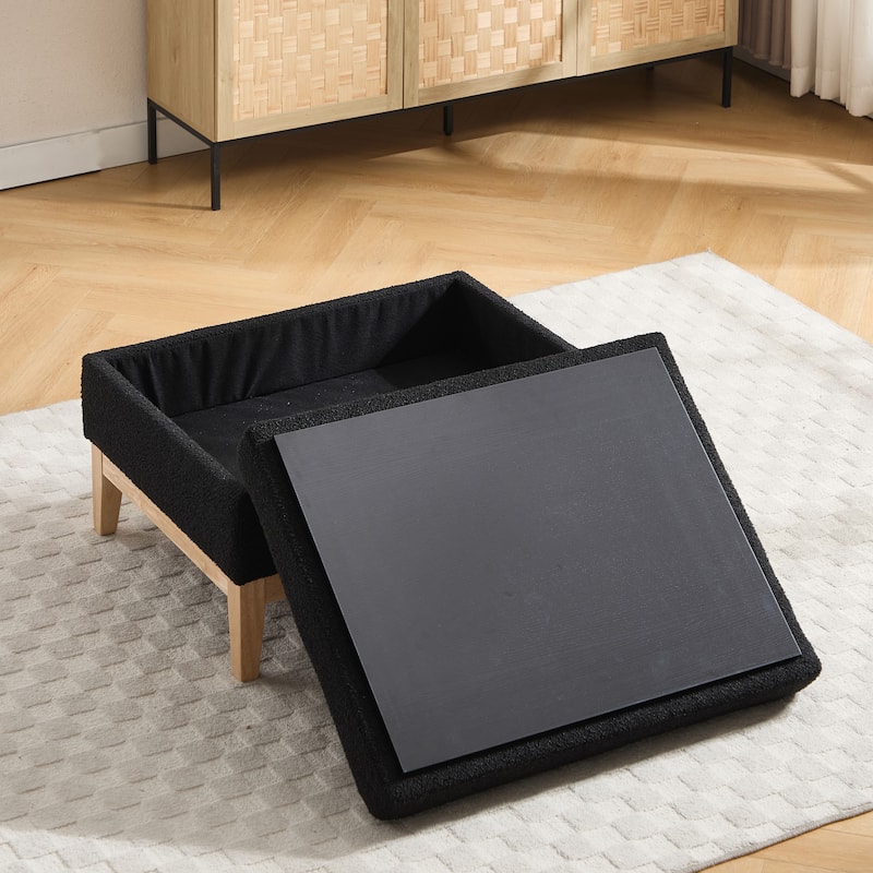 33.9"W Modern Storage Ottoman Bench with Wood Legs