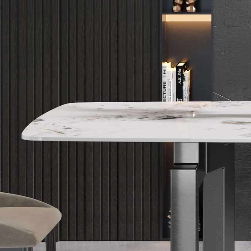 63"Modern artificial stone pandora white curved metal leg dining table -6 people