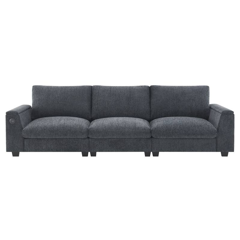 96" Chenille Smart Sectional Sofa with Bluetooth & USB