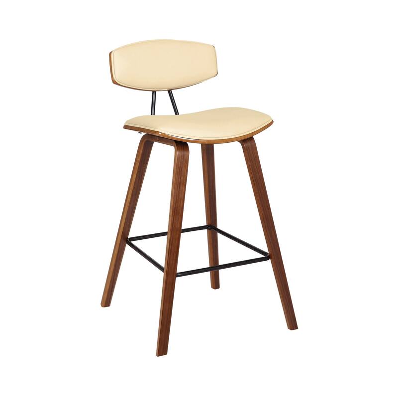 Iron Low Back Fabric Counter Bar Stool with Footrest and Wood Finish - 19” x 16” x 36” (D x W x H) - Cream-Brown