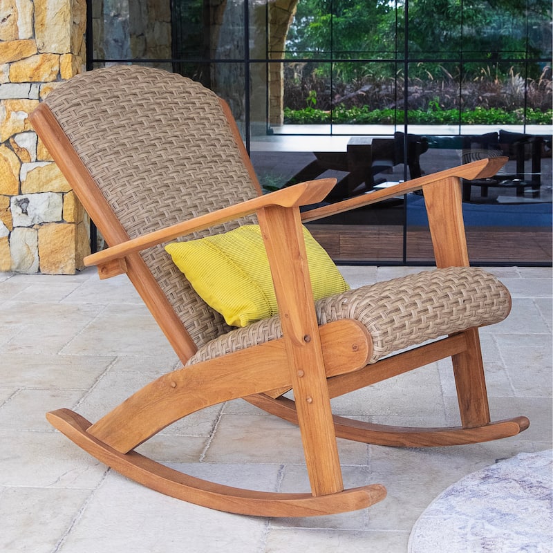 Cambridge Casual Camden Teak Outdoor Rocking Chair with Padded Woven Seat