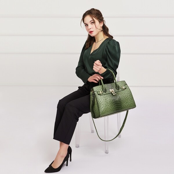 Dasein Faux Leather Padlock Deco Detailed Satchel with Matching Wristlet. Opens flyout.