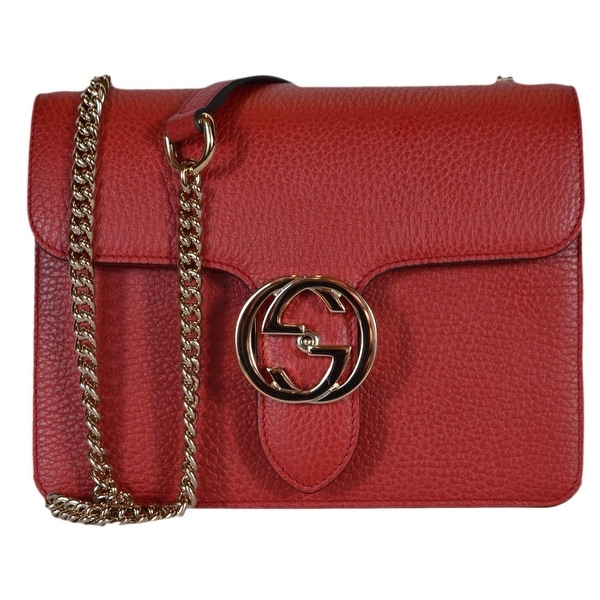 Shop Gucci Women&#39;s Red Leather 510304 Interlocking GG Crossbody Purse Handbag - 7.75&quot; x 6&quot; x 3 ...