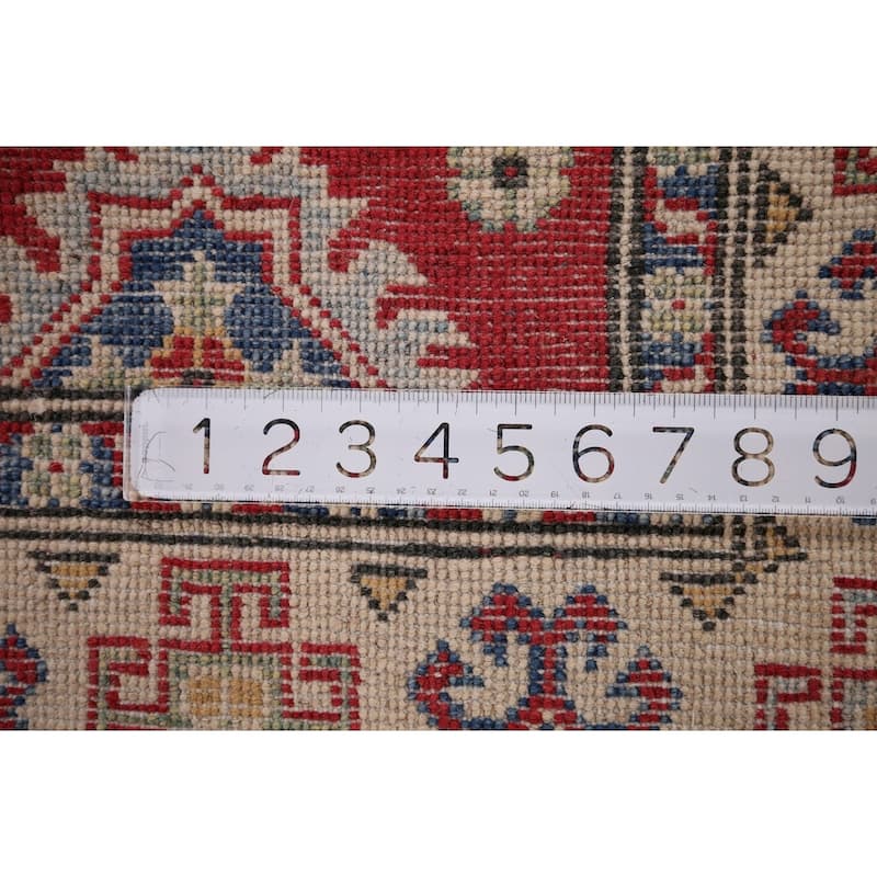 Geometric Kazak Foyer Rug Hand-Knotted Oriental Wool Carpet - 3'4" x 5'9"