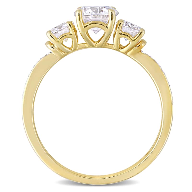 Miadora 1 3/8ct DEW Moissanite 3-Stone Engagement Ring in 10k Yellow Gold