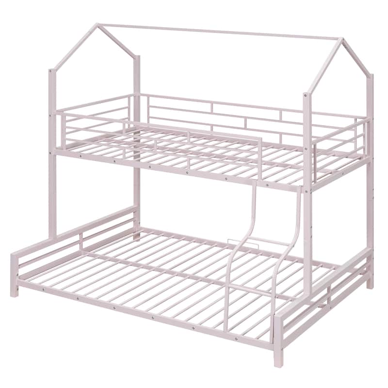 Heavy Duty Metal Bunk Bed with Ladder and Full-length Guardrail, Convertible 2 Beds, Twin over Full House Bed for Bedroom
