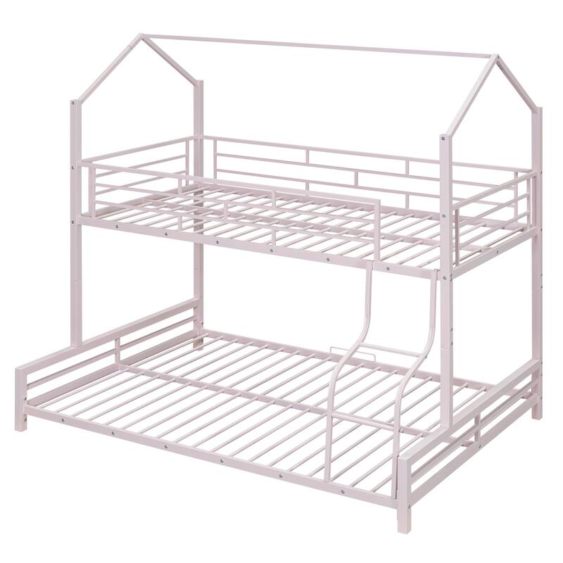 Metal House Bunk Bed, Twin over Full, Pink